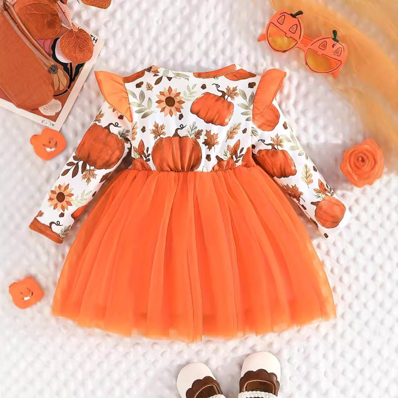 Dievčenské šaty s dlhým rukávom a mašľou s potlačou Cross-border INS pre bábätká