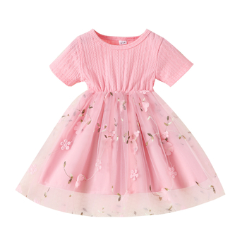 2025 europske i američke dojenčadi proljeće i ljeto djevojčica tekstura tkanine šivanje vezena mrežasta haljina vanjska trgovina dječja odjeća