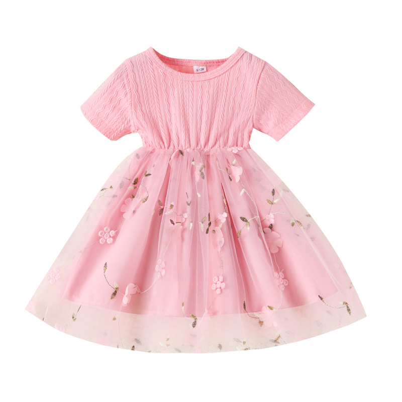 2025 europske i američke dojenčadi proljeće i ljeto djevojčica tekstura tkanine šivanje vezena mrežasta haljina vanjska trgovina dječja odjeća