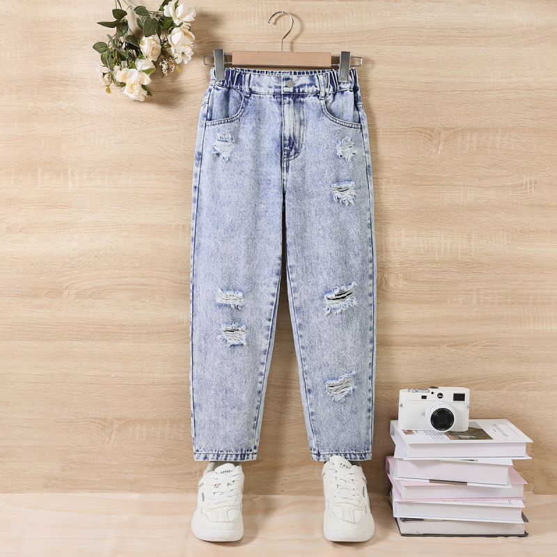 Трансгранично насочено развитие на момичета със счупени дупки, четири сезона, мода Joker, външна търговия, детско облекло, европейски и американски дънки