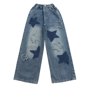 Τζιν με φαρδιά μπατζάκια για κορίτσια Άνοιξη και Φθινόπωρο 2025 Νέα παιδικά παντελόνια για το φθινόπωρο, φαρδιά μεγάλα παιδικά παντελόνια για κορίτσια, φθινοπωρινά παντελόνια