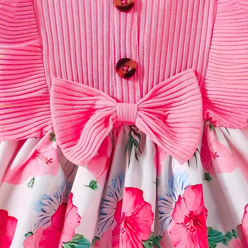 Letné dievčenské šaty s krátkym rukávom a mašľou, kvetinovou potlačou a sviežim vzorom pre dievčatá cez hranice INS