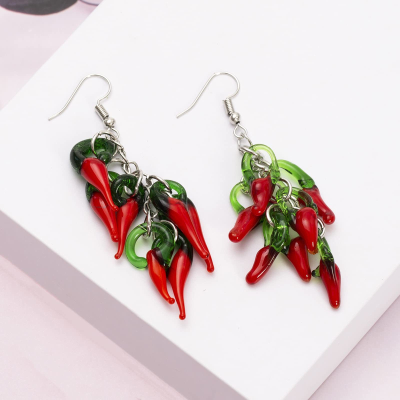 Maži stikliniai raudonųjų pipirų auskarai, paprasti ir universalūs stikliniai auskarai, auskarai, madingi europietiški ir amerikietiški papuošalai, originalus dizainas