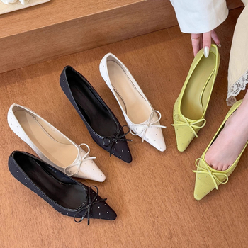 Ψηλοτάκουνα με τακούνι στιλέτο, γαλλικά παπούτσια με φιόγκο, μονόστρωμα, γόβες, φούστα νέας άφιξης στις αρχές της άνοιξης 2025, γυναικεία παπούτσια, βραδινά παπούτσια