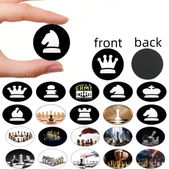 20-tükiline ülikond 25 mm klaasist male fikseeritud pandlaga ümmargune vastupidav isetegemise külmkapi kleebis külmkapi tahvlile