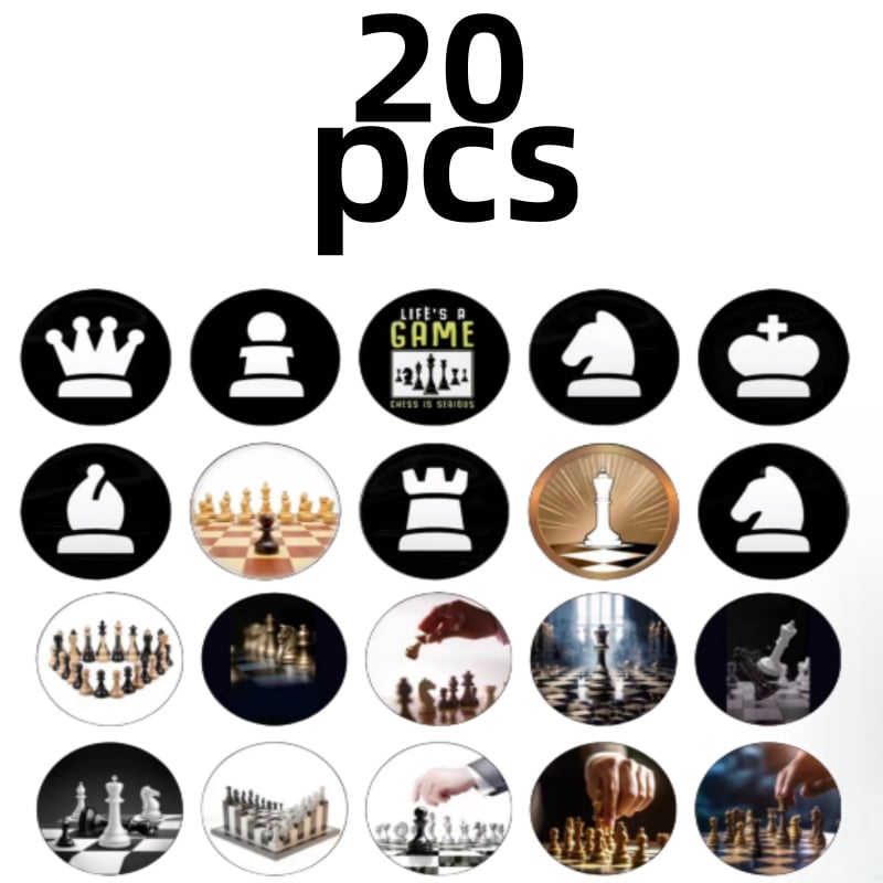 20-tükiline ülikond 25 mm klaasist male fikseeritud pandlaga ümmargune vastupidav isetegemise külmkapi kleebis külmkapi tahvlile