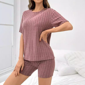 Dámske ležérne šortky s rebrovaným vzorom, pletený set z Európy a Ameriky z roku 2024, ležérny štýl, jednofarebný, ležérny štýl, voľnočasové oblečenie
