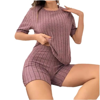 2024 Διασυνοριακό Ευρωπαϊκό και Αμερικανικό Amazon Knit Set Αδυνατίσματος Μονόχρωμο Ριμπ Σορτς Γυναικείο Casual Στυλ Μόδα Αναψυχή