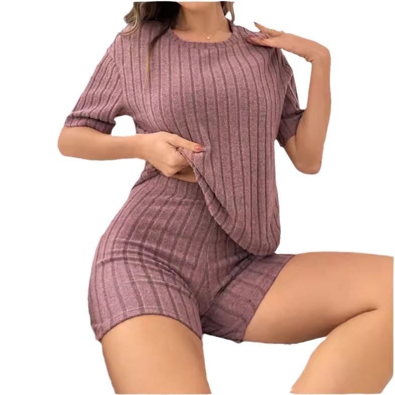 Dámske ležérne šortky s rebrovaným vzorom, pletený set z Európy a Ameriky z roku 2024, ležérny štýl, jednofarebný, ležérny štýl, voľnočasové oblečenie