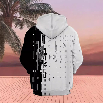 Čiernobiely kontrastný 3D tlačený veľkoobchodný predaj na sklade, dámsky street Joker sťahovacím pásom, voľný sveter s kapucňou a širokými ramenami