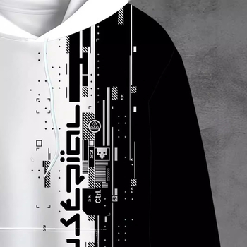 Čiernobiely kontrastný 3D tlačený veľkoobchodný predaj na sklade, dámsky street Joker sťahovacím pásom, voľný sveter s kapucňou a širokými ramenami