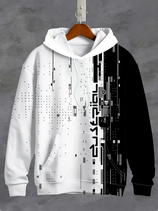 Čiernobiely kontrastný 3D tlačený veľkoobchodný predaj na sklade, dámsky street Joker sťahovacím pásom, voľný sveter s kapucňou a širokými ramenami