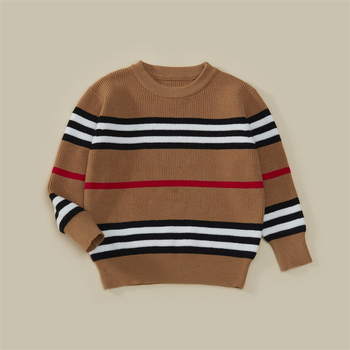 Novi trobojni prugasti trendi džemper s okruglim izrezom, široki pulover u korejskom stilu, kaki