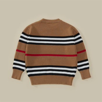 Novi trobojni prugasti trendi džemper s okruglim izrezom, široki pulover u korejskom stilu, kaki