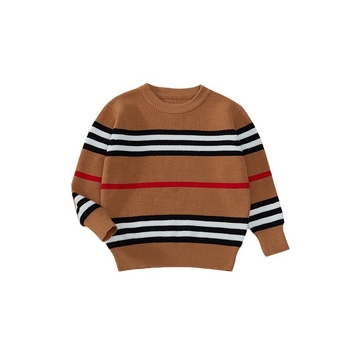 Novi trobojni prugasti trendi džemper s okruglim izrezom, široki pulover u korejskom stilu, kaki