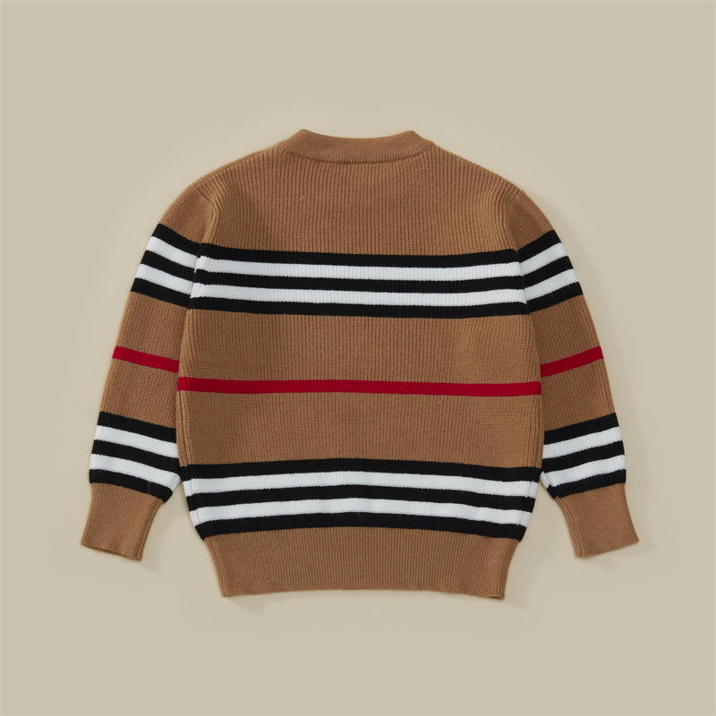 Novi trobojni prugasti trendi džemper s okruglim izrezom, široki pulover u korejskom stilu, kaki