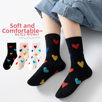 Νέες ανοιξιάτικες παιδικές κάλτσες σε σχήμα καρδιάς, κάλτσες μέχρι τη μέση της γάμπας για φοιτητές, 3 ζευγάρια, κολεγιακό στυλ, για αγόρια και κορίτσια, για μωρά από βαμβάκι, άνοιξη και φθινόπωρο