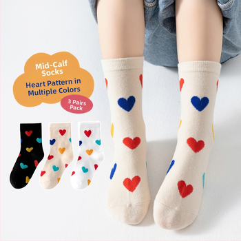 Νέες ανοιξιάτικες παιδικές κάλτσες σε σχήμα καρδιάς, κάλτσες μέχρι τη μέση της γάμπας για φοιτητές, 3 ζευγάρια, κολεγιακό στυλ, για αγόρια και κορίτσια, για μωρά από βαμβάκι, άνοιξη και φθινόπωρο