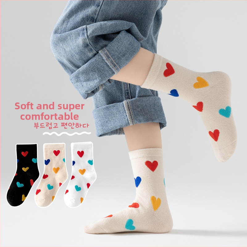 Proljetne nove dječje čarape u obliku srca s blokiranjem boja, studentske čarape do sredine teleta, 3 para, pamučne čarape za dječake i djevojčice, proljeće i jesen