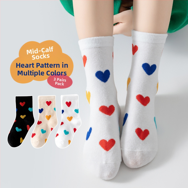 Proljetne nove dječje čarape u obliku srca s blokiranjem boja, studentske čarape do sredine teleta, 3 para, pamučne čarape za dječake i djevojčice, proljeće i jesen