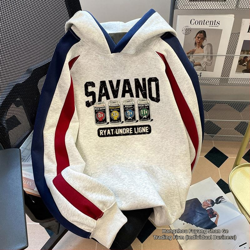 Nacionalna trendi šik hongkonška stilska kreativna majica s kapuljačom za muškarce i žene, jesenska i zimska flis podstavljena jakna u američkom stilu, retro, u boji