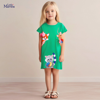 Izvor tvornica djevojačke haljine veleprodaja ljetna crtana dječja suknja kratkih rukava platneni vez europska i američka dječja suknja