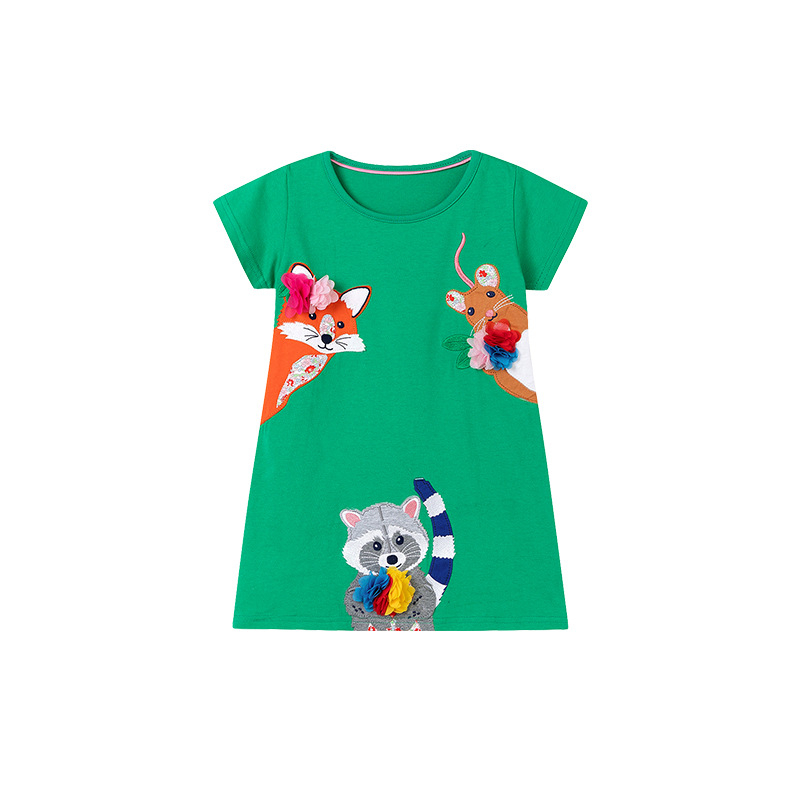 Izvor tvornica djevojačke haljine veleprodaja ljetna crtana dječja suknja kratkih rukava platneni vez europska i američka dječja suknja