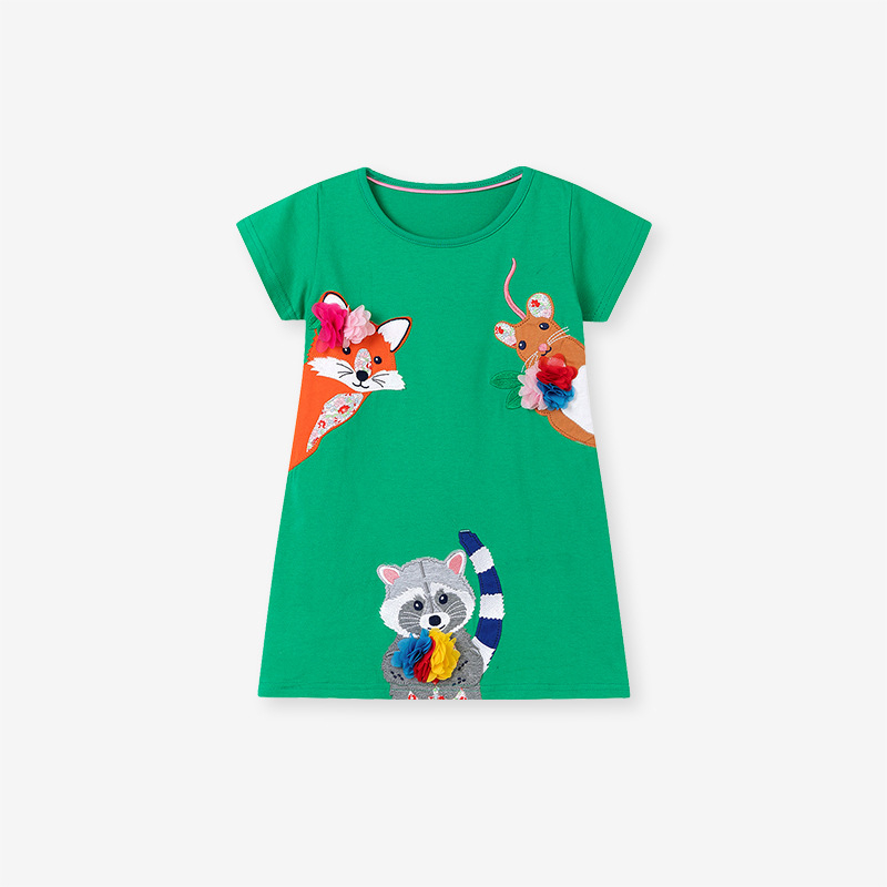 Izvor tvornica djevojačke haljine veleprodaja ljetna crtana dječja suknja kratkih rukava platneni vez europska i američka dječja suknja