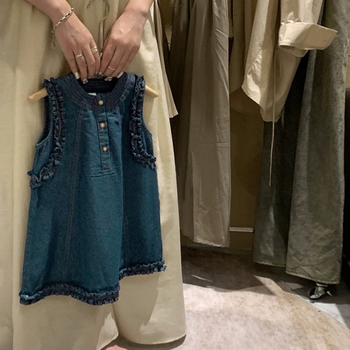 Korea tüdrukute teksariidest vestiga seelik, seenekujulise pitsiga varrukateta õhuke pühadestiilis kleit L576