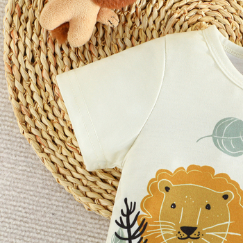 Cross-Border Supply—Καλοκαιρινό σετ δύο τεμαχίων για αγόρια με χαριτωμένο animal print + μονόχρωμο σορτς Dropshipping