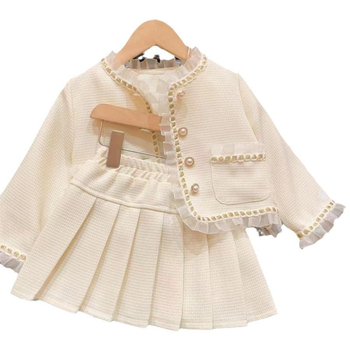 Jeseň 2024 Nový vstup, ľahký luxusný dievčenský kostým v zahraničnom štýle v štýle Chanel, dievčenský módny kabát, skladaná sukňa, dvojdielny