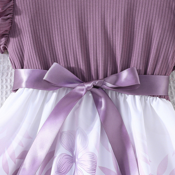 24 καλοκαιρινά κορίτσια νέα φούστα με floral μοτίβο, μονόχρωμο αμάνικο φόρεμα με ζώνη από ξύλο