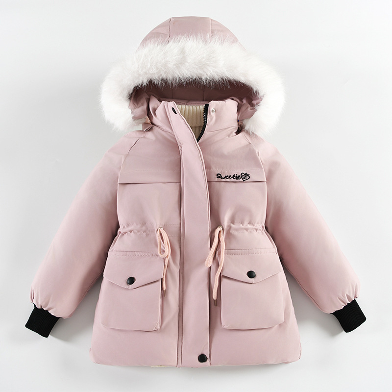 Νέο χειμωνιάτικο παλτό για κορίτσια με επένδυση fleece, Παιδικό παλτό με επένδυση από βαμβάκι για μωρά, με κεντημένα ρούχα από λούτσο για μωρά