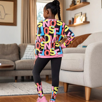 Φούτερ & Κολάν για Κορίτσια με Σχέδιο Γράμματος και Στρογγυλή Λαιμόκοψη, Διασυνοριακές Εξαγωγές, Casual Κοστούμι