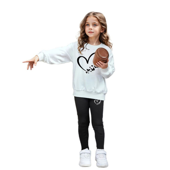 Διασυνοριακό εξωτερικό εμπόριο INS κορίτσια αναψυχής κορίτσια αναψυχής σε σχήμα καρδιάς λευκό πουλόβερ με στρογγυλή λαιμόκοψη και μαύρο παντελόνι φθινοπωρινό κοστούμι