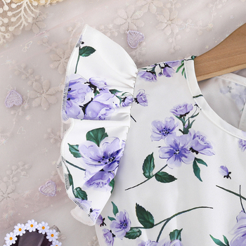 2025 Ευρώπη και Ηνωμένες Πολιτείες καλοκαίρι κοριτσάκι φρέσκο χαριτωμένο λουλούδι τυπωμένο μανίκι μύγας φόρεμα πλέγματος σακάκι μια γενιά μαλλιών