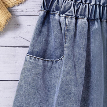 Europos ir Amerikos „Amazon“ 2025 m. pavasario naujo stiliaus paauglių mergaičių skalbto džinso vidutinio ilgio sijonas, „Preppy“ stilius mažoms mergaitėms