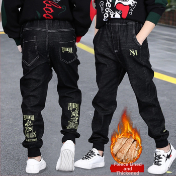 Νέα χειμερινά ρούχα για αγόρια 2024 με επένδυση φλις για παιδιά, φθινοπωρινά και χειμερινά, χειμωνιάτικα, ζεστά τζιν για αγόρια, μεσαίου και μεγάλου μεγέθους, μοντέρνα παντελόνια