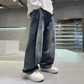 Παιδικά τζιν άνοιξη και φθινόπωρο 2024 νέα παντελόνια μάρκας μόδας για αγόρια, μεσαίου και μεγάλου μεγέθους, ανοιξιάτικα, χαλαρά παντελόνια δυτικού τύπου με φαρδιά μπατζάκια