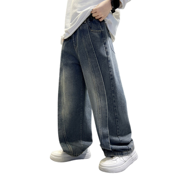 Παιδικά τζιν άνοιξη και φθινόπωρο 2024 νέα παντελόνια μάρκας μόδας για αγόρια, μεσαίου και μεγάλου μεγέθους, ανοιξιάτικα, χαλαρά παντελόνια δυτικού τύπου με φαρδιά μπατζάκια