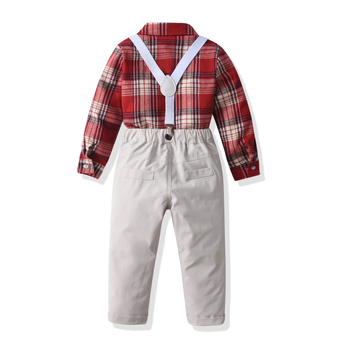 Φθινοπωρινό φόρεμα για αγόρια με μακριά μανίκια, καρό πουκάμισο και ζαρτιέρες, για πάρτι γενεθλίων, μωρουδιακό φόρεμα για άνδρες