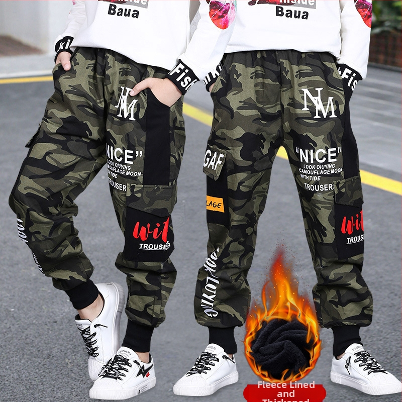 Detské zimné nohavice s flísovou podšívkou, teplé, zahustené, nové, 2024, maskáčové nohavice, trendy nohavice