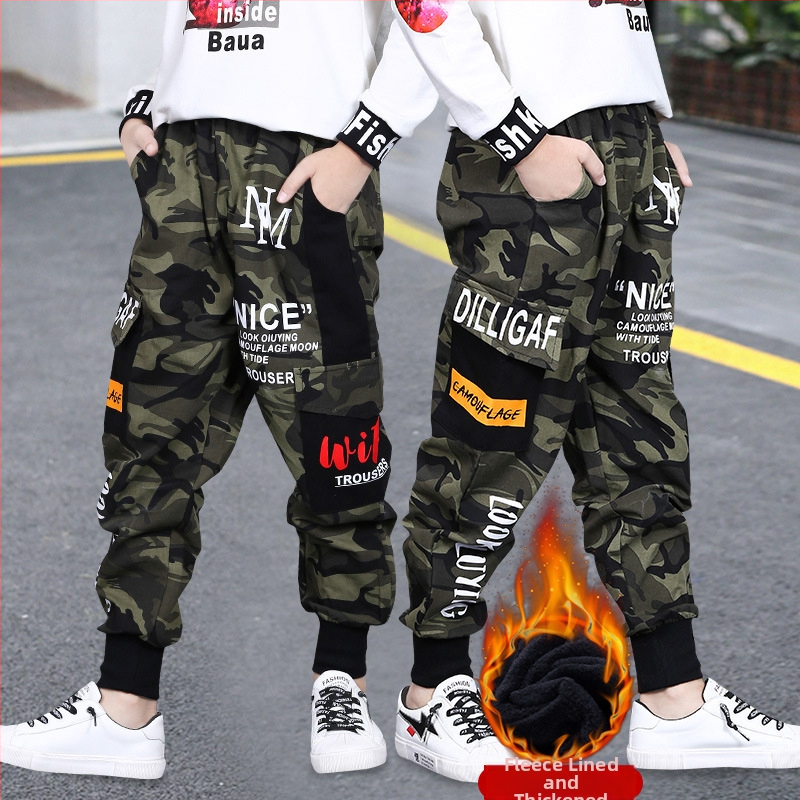 Detské zimné nohavice s flísovou podšívkou, teplé, zahustené, nové, 2024, maskáčové nohavice, trendy nohavice