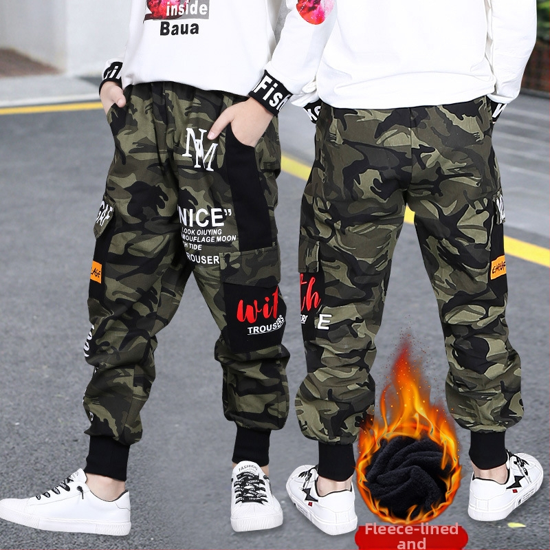 Detské zimné nohavice s flísovou podšívkou, teplé, zahustené, nové, 2024, maskáčové nohavice, trendy nohavice