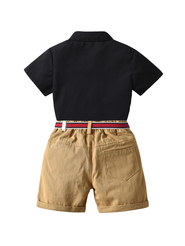 Ljetna karirana košulja kratkih rukava za dječake, kratke hlače, odijelo s remenom, svečano odijelo za Dan diplomiranja