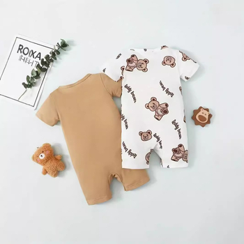 Βρεφικό καλοκαιρινό φόρεμα Boomsuit, σετ δύο τεμαχίων με κοντομάνικο φόρεμα Boomsuit με σχέδιο αρκουδάκι και γράμματα