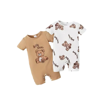 Βρεφικό καλοκαιρινό φόρεμα Boomsuit, σετ δύο τεμαχίων με κοντομάνικο φόρεμα Boomsuit με σχέδιο αρκουδάκι και γράμματα