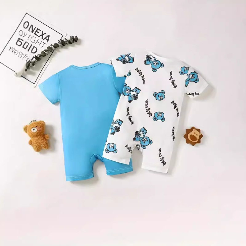 Detská letná súprava s krátkym rukávom a potlačou písmen s medvedíkom pre bábätká