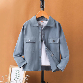 Detské oblečenie Chlapčenská košeľa Jarná a jesenná nová pekná košeľa Pracovný kabát Bavlnená košeľa s dlhým rukávom a štyrmi gombíkmi pre stredné a veľké deti