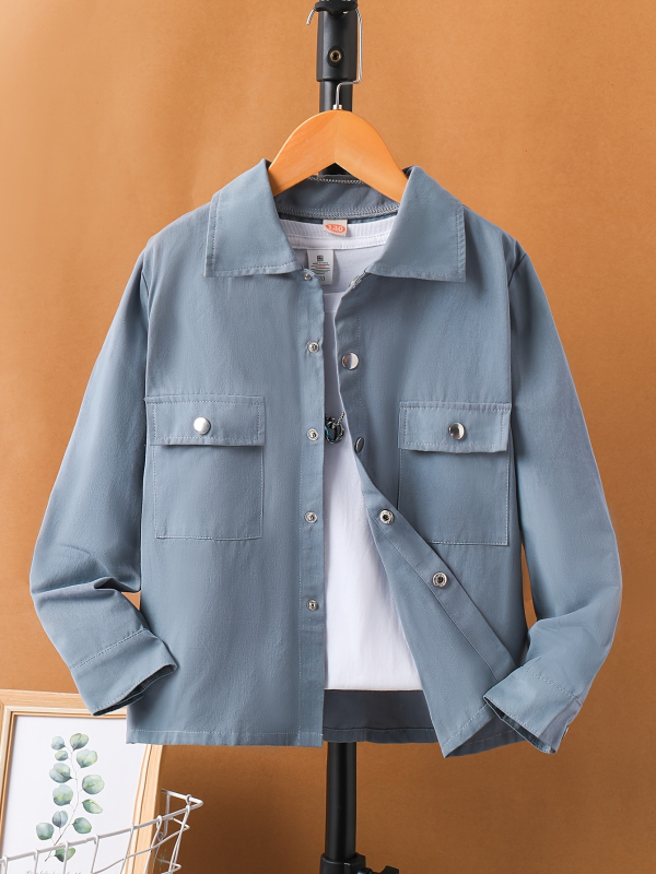 Detské oblečenie Chlapčenská košeľa Jarná a jesenná nová pekná košeľa Pracovný kabát Bavlnená košeľa s dlhým rukávom a štyrmi gombíkmi pre stredné a veľké deti